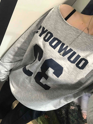 Numbering Round Neck Loose Fit Long Sleeve Tee