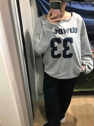 Numbering Round Neck Loose Fit Long Sleeve Tee