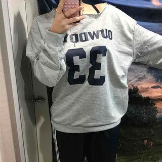 Numbering Round Neck Loose Fit Long Sleeve Tee