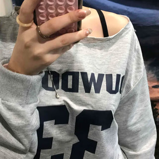 Numbering Round Neck Loose Fit Long Sleeve Tee