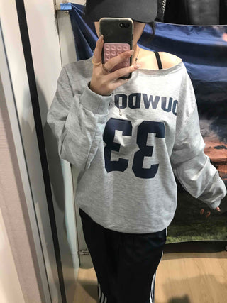 Numbering Round Neck Loose Fit Long Sleeve Tee
