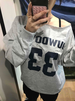 Numbering Round Neck Loose Fit Long Sleeve Tee