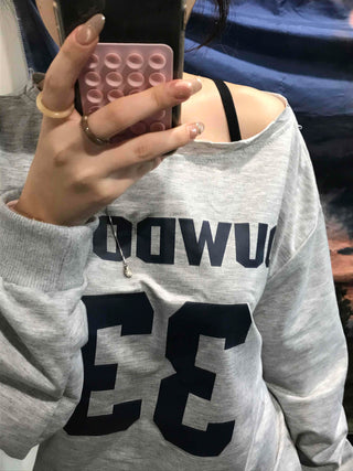 Numbering Round Neck Loose Fit Long Sleeve Tee