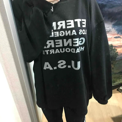 USA Lettering Boxy Fit Hoodie Sweatshirt