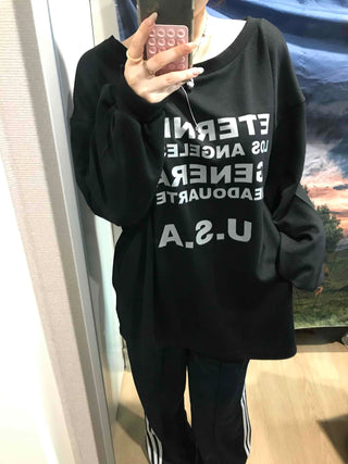 USA Lettering Boxy Fit Hoodie Sweatshirt