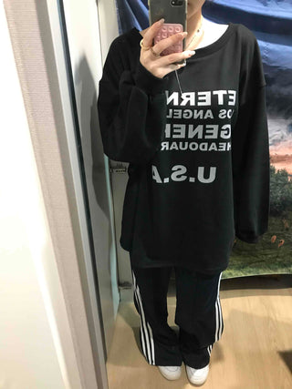 USA Lettering Boxy Fit Hoodie Sweatshirt