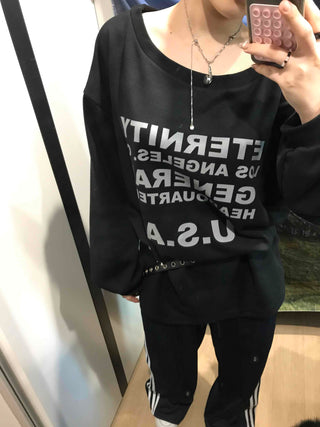 USA Lettering Boxy Fit Hoodie Sweatshirt