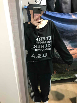 USA Lettering Boxy Fit Hoodie Sweatshirt