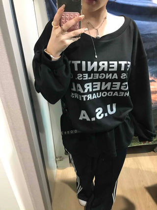USA Lettering Boxy Fit Hoodie Sweatshirt