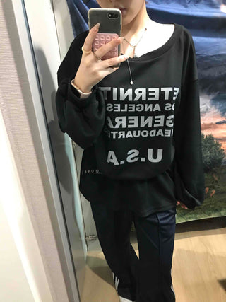 USA Lettering Boxy Fit Hoodie Sweatshirt