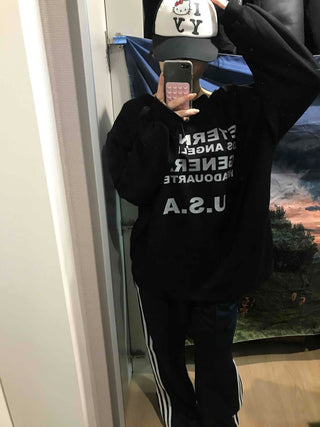 USA Lettering Boxy Fit Hoodie Sweatshirt