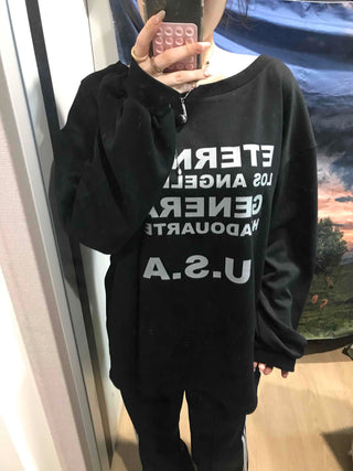 USA Lettering Boxy Fit Hoodie Sweatshirt