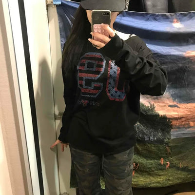 Vintage Number Print Oversized Long Sleeve T-shirt
