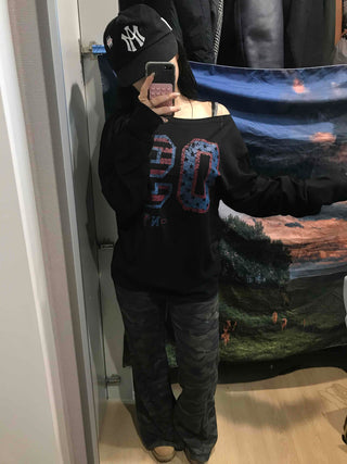 Vintage Number Print Oversized Long Sleeve T-shirt