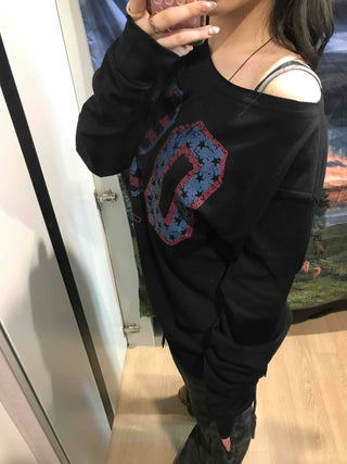 Vintage Number Print Oversized Long Sleeve T-shirt