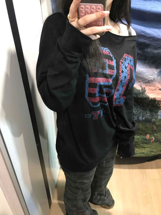 Vintage Number Print Oversized Long Sleeve T-shirt