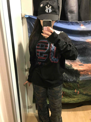 Vintage Number Print Oversized Long Sleeve T-shirt