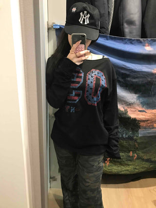 Vintage Number Print Oversized Long Sleeve T-shirt