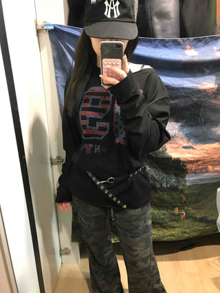 Vintage Number Print Oversized Long Sleeve T-shirt