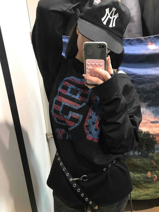 Vintage Number Print Oversized Long Sleeve T-shirt