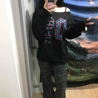 Vintage Number Print Oversized Long Sleeve T-shirt