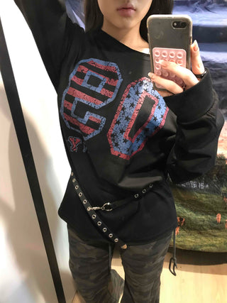 Vintage Number Print Oversized Long Sleeve T-shirt