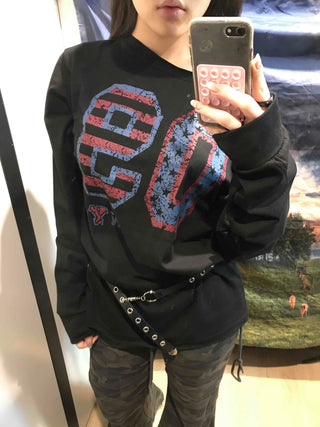Vintage Number Print Oversized Long Sleeve T-shirt