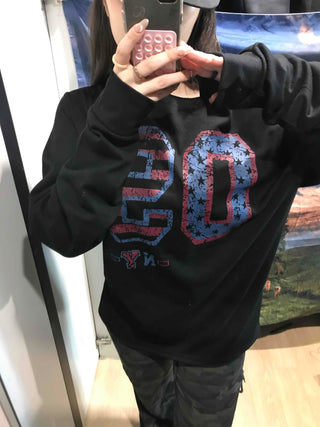 Vintage Number Print Oversized Long Sleeve T-shirt