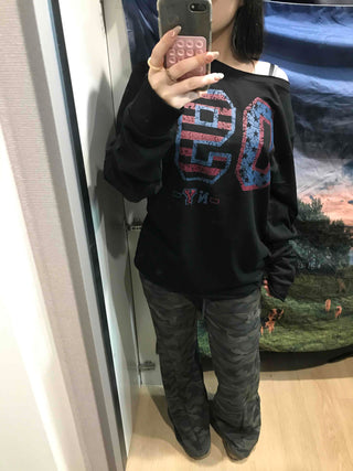 Vintage Number Print Oversized Long Sleeve T-shirt