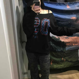 Vintage Number Print Oversized Long Sleeve T-shirt