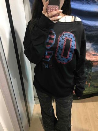 Vintage Number Print Oversized Long Sleeve T-shirt