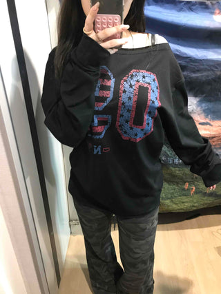 Vintage Number Print Oversized Long Sleeve T-shirt