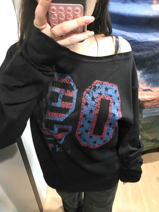 Vintage Number Print Oversized Long Sleeve T-shirt