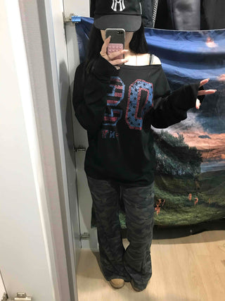 Vintage Number Print Oversized Long Sleeve T-shirt