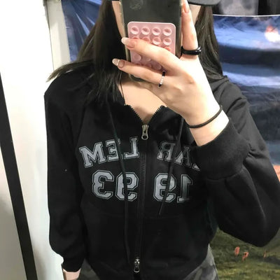 Lettering Loose Fit Zip-Up Hoodie