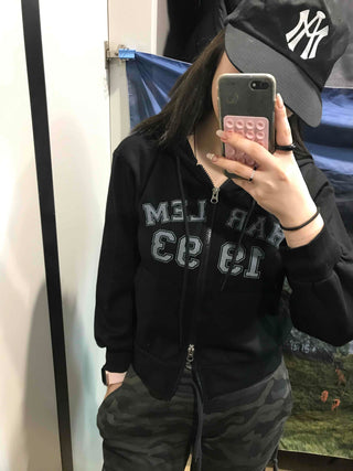Lettering Loose Fit Zip-Up Hoodie