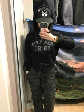 Lettering Loose Fit Zip-Up Hoodie