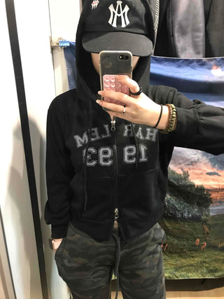 Lettering Loose Fit Zip-Up Hoodie