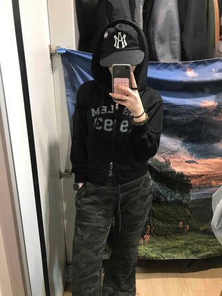 Lettering Loose Fit Zip-Up Hoodie