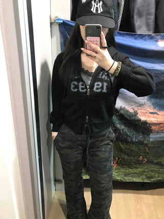 Lettering Loose Fit Zip-Up Hoodie