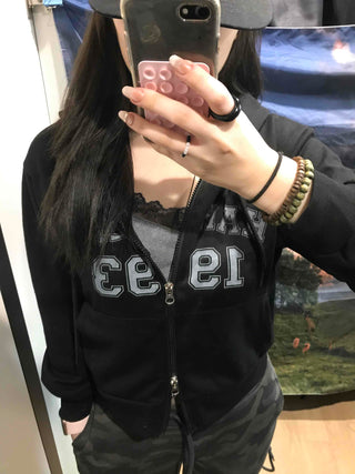 Lettering Loose Fit Zip-Up Hoodie