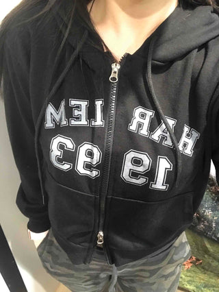 Lettering Loose Fit Zip-Up Hoodie