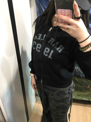 Lettering Loose Fit Zip-Up Hoodie