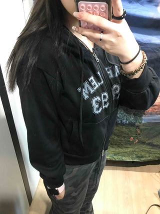 Lettering Loose Fit Zip-Up Hoodie