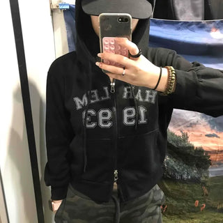Lettering Loose Fit Zip-Up Hoodie