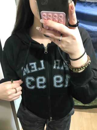 Lettering Loose Fit Zip-Up Hoodie
