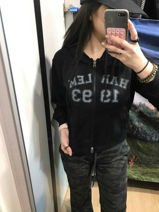 Lettering Loose Fit Zip-Up Hoodie