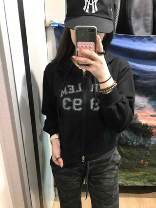 Lettering Loose Fit Zip-Up Hoodie