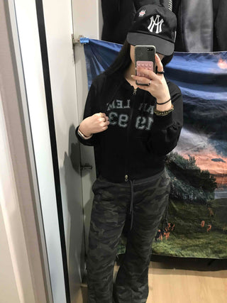 Lettering Loose Fit Zip-Up Hoodie