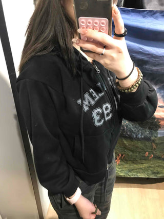 Lettering Loose Fit Zip-Up Hoodie